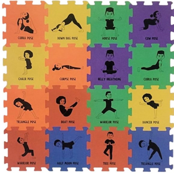 Anyko Toys Foam Activity Yoga Poses Floor Mat Puzzle 6 Piece Appx 2 Foot Square Total Poshmark